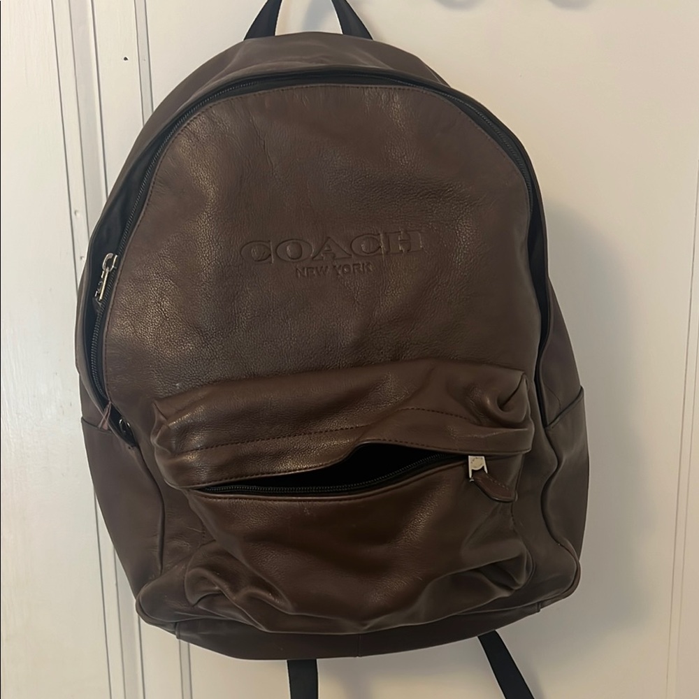 Coach Brown Classic Backpack with Metallic Finish